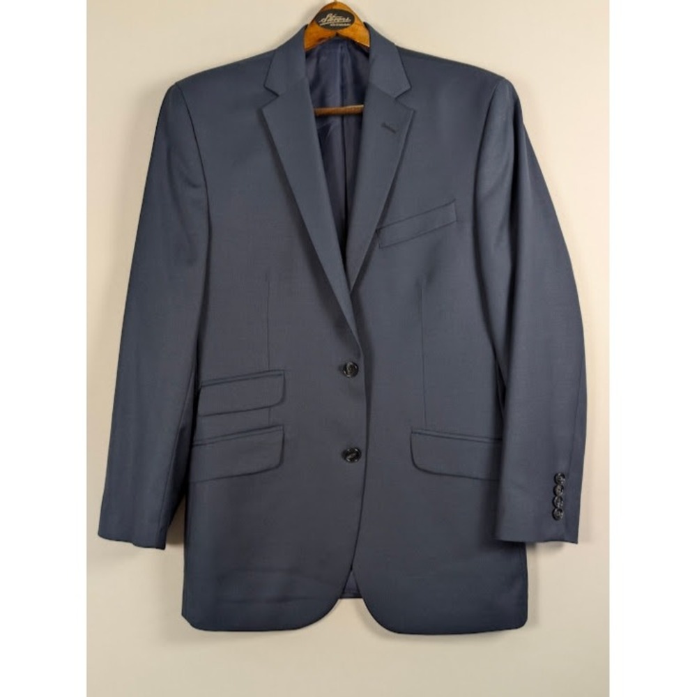 Kenneth Cole Blazer Jacket Mens 38R Navy Blue Wool Blend Two‎ Button Modern EUC